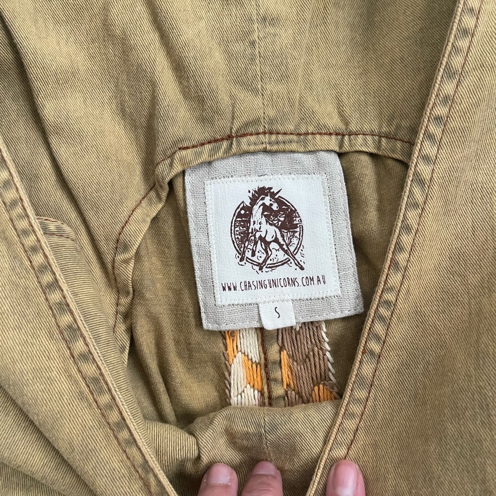 Chasing Unicorns Tan Waiting for the Sun overalls with Embroidered Detail - Picture 4 of 5